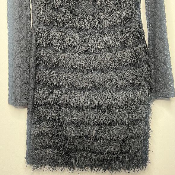 BCBGMaxAzria Black Velma Long-Sleeve Fringe Dress LBD Little Black Dress Size M - Picture 6 of 15